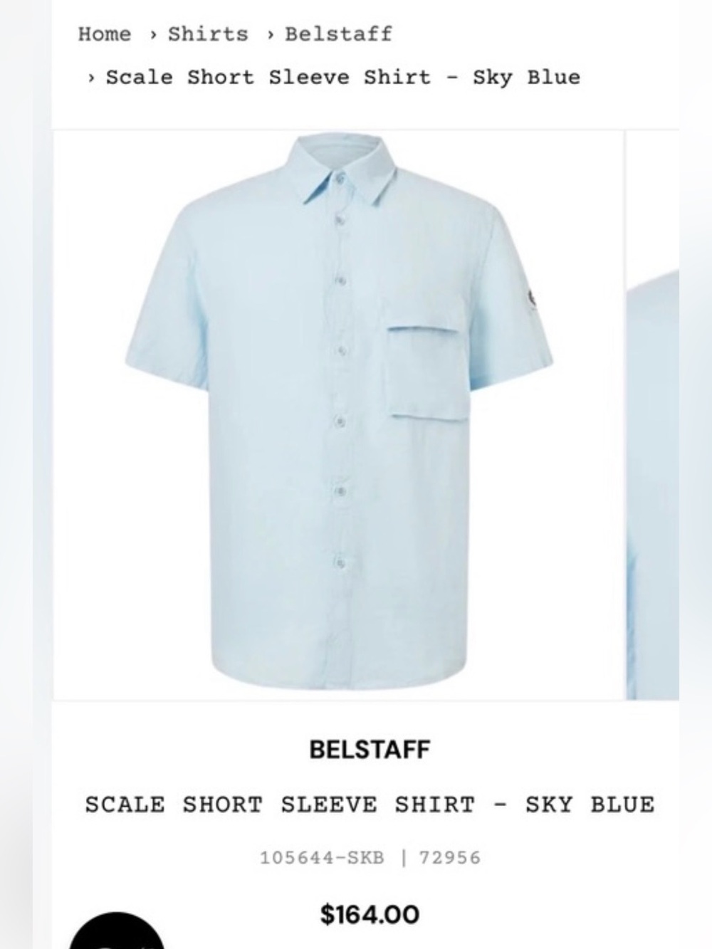 Belstaff Men’s Pale Blue Short Sleeve Button-Down Shirt